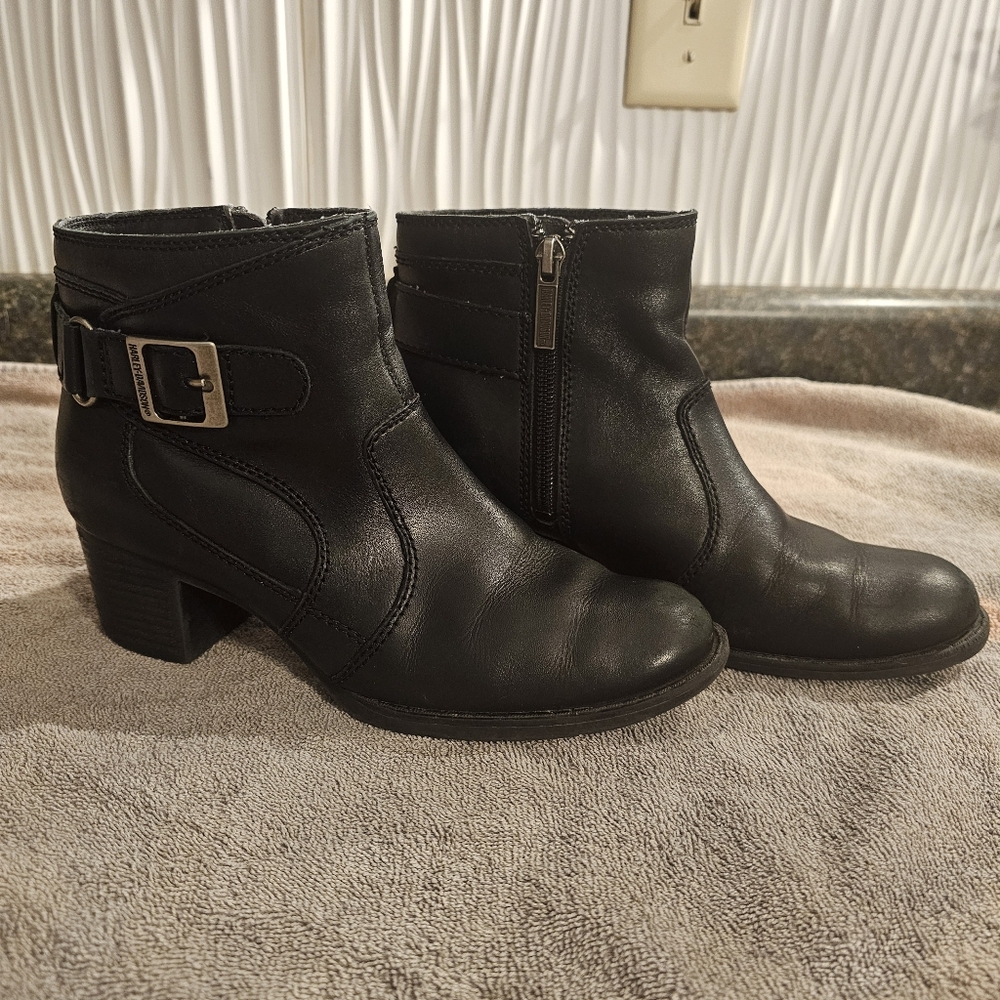 Harley Davidson Motorcycle Black Leather Zip Ankle Boots 5.5 Women Girls Kids